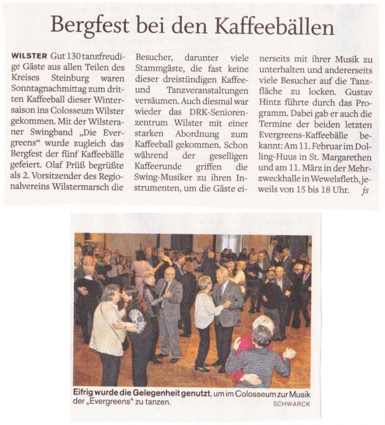 Bergfest bei den Kaffeebällen, sh:z / Wilstersche Zeitung, 16.01.2018