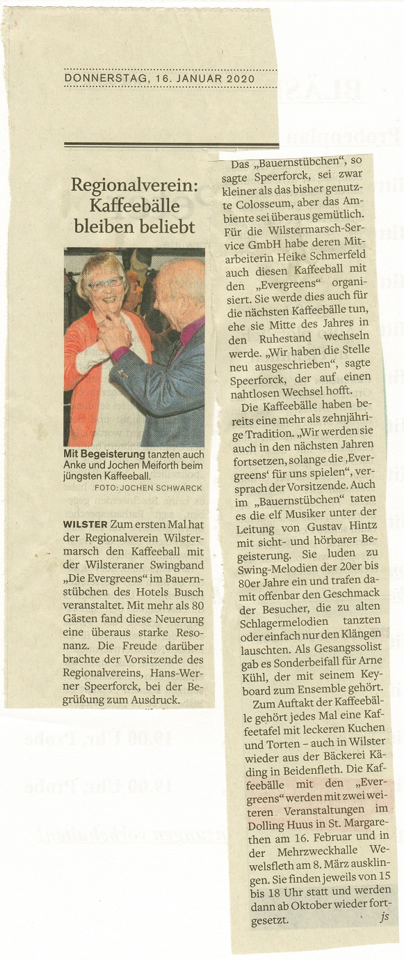 Regionalverein: Kaffeebälle bleiben beliebt, Wilstersche Zeitung, 16.01.202